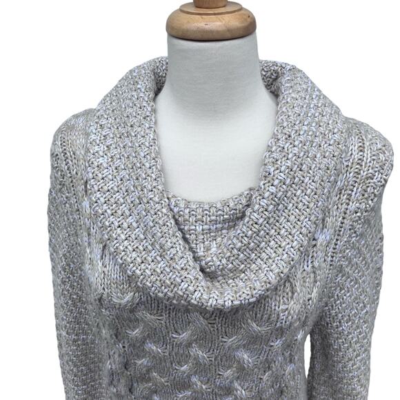 Cabelas Cable Knit Sweater Sz M Cream Cowl Neck Chunky Cozy Fisherman Career - Picture 2 of 13